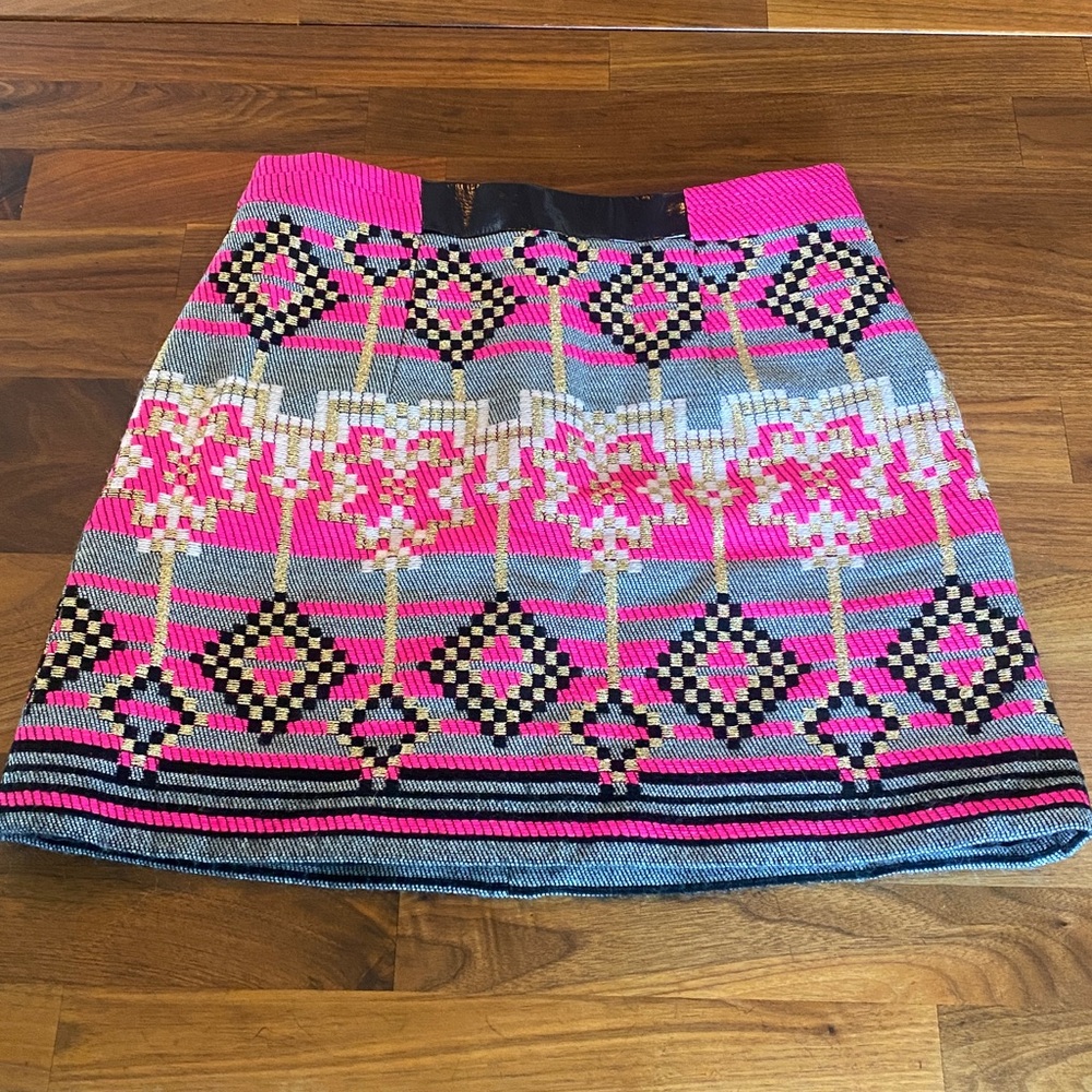 Milly Hot Neon Pink & Black Metallic Tweed Mini Skirt